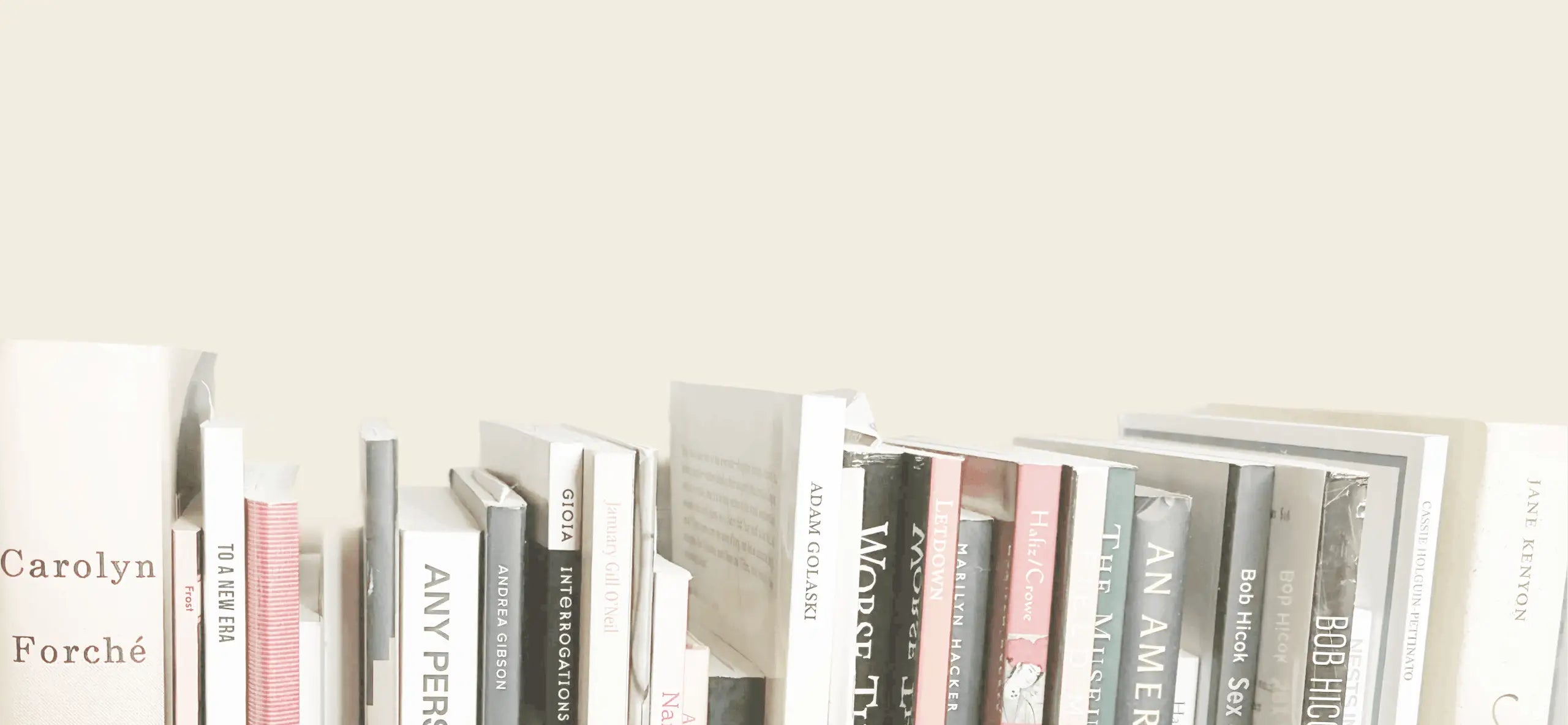 A stylized image of poetry books on a bookshelf with the background removed